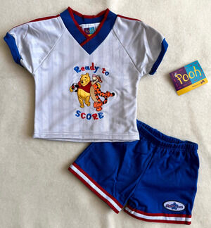 Vintage 90s Disney Pooh Shorts Set Boys Size 18M Tigger Ready To Be Score Soccer